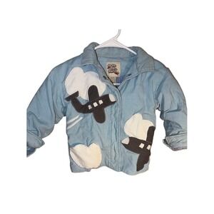 Coco Bon Bon Kids Blue Corduroy Airplane Cloud Applique Jacket Size 2T S0576